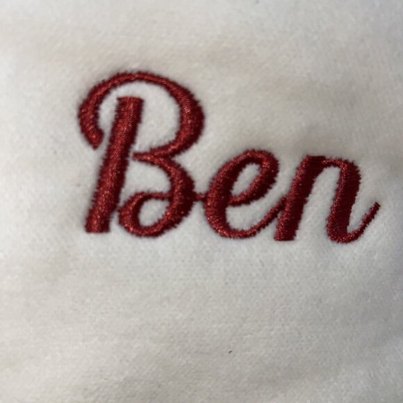 Pottery Barn Ben Velvet Christmas Stocking Holiday Monogrammed Red Cream 19 in - Picture 2 of 12